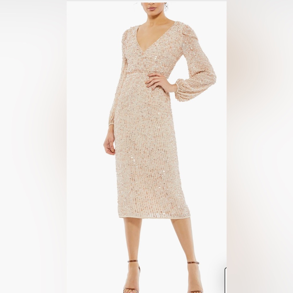 Mac Duggal Sparkling Beige light pink Long Sleeve Dress size 16 plus size